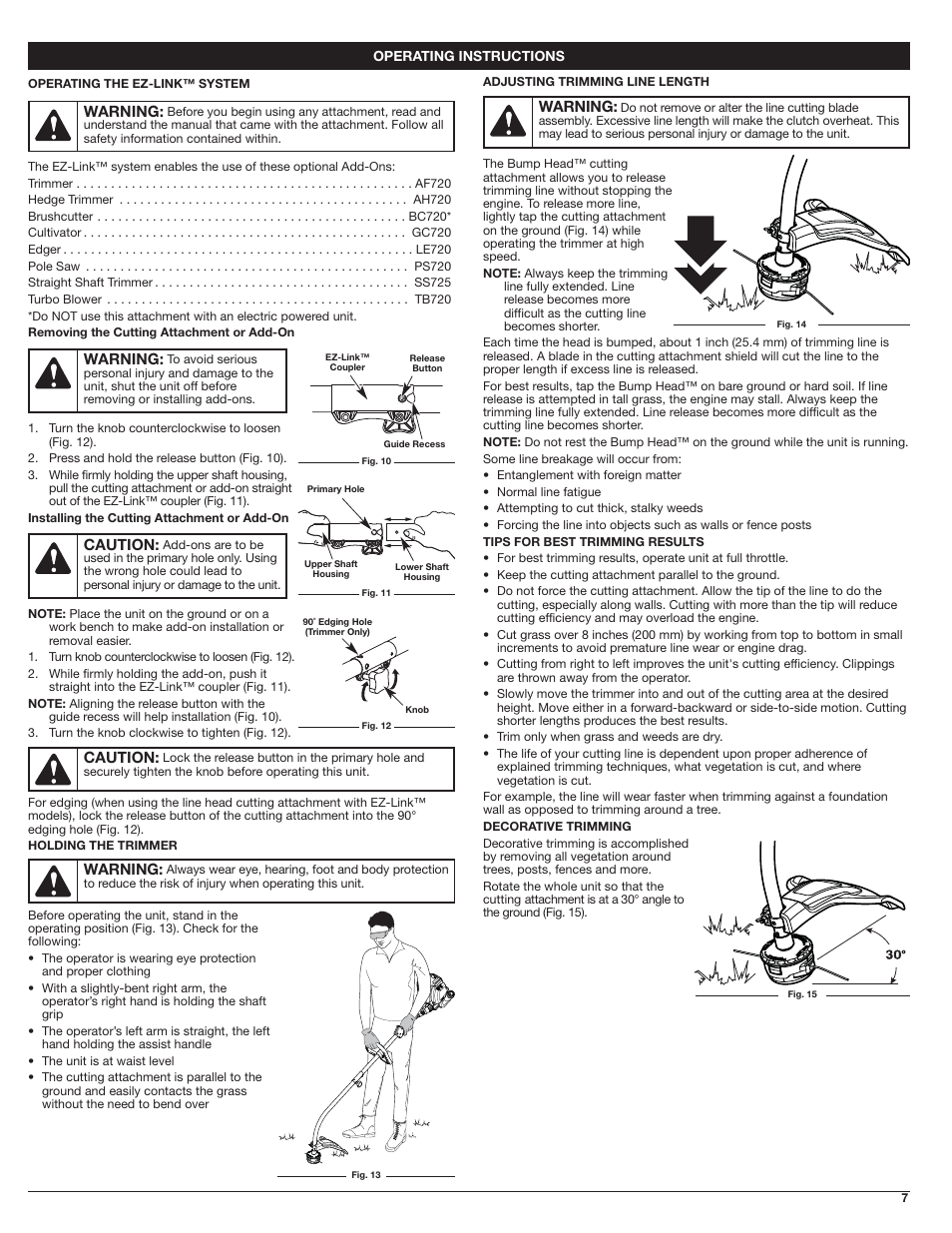 Warning, Caution | Troy-Bilt 4-Cycle Gas Trimmer TB525 EC User Manual | Page 7 / 24