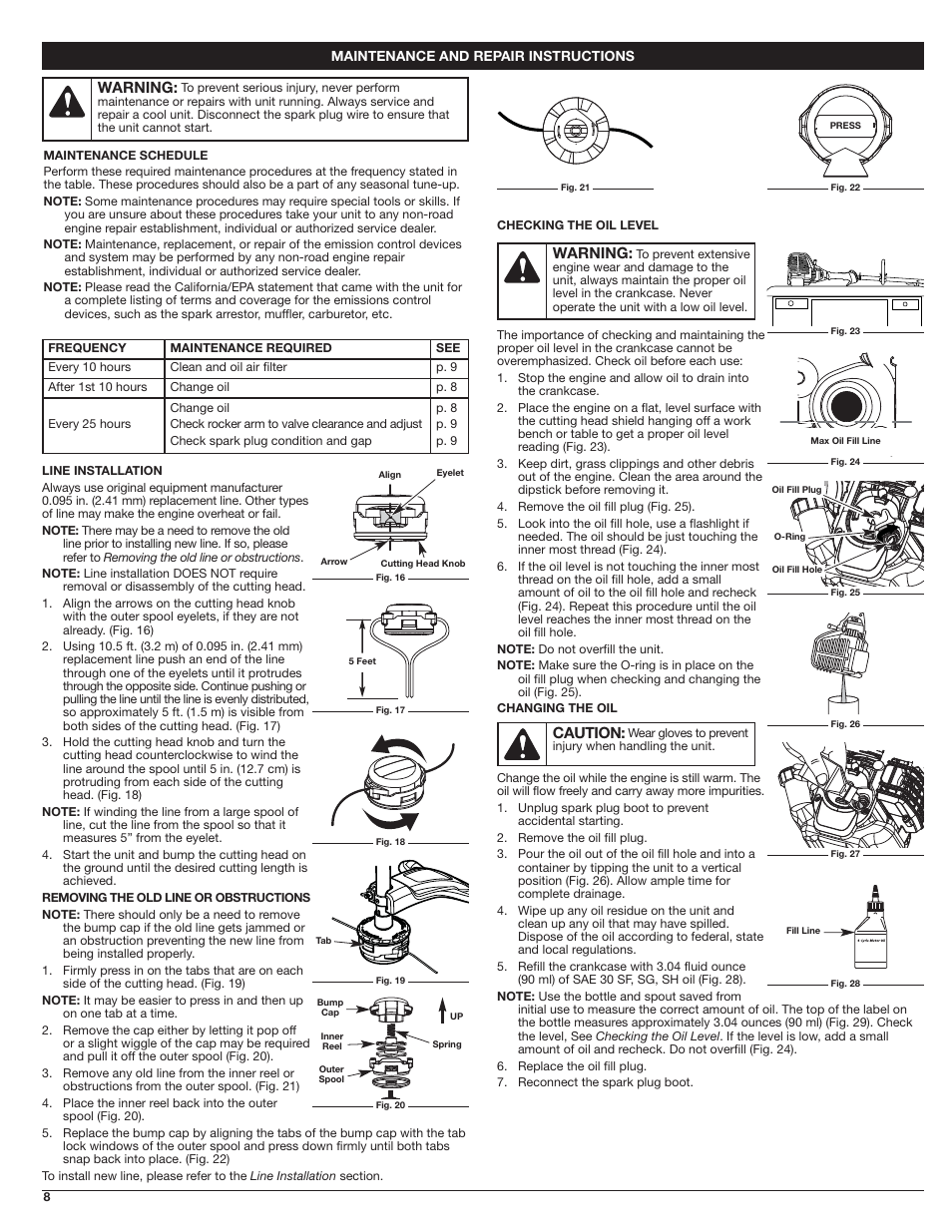 Warning, Caution | Troy-Bilt 4-Cycle Gas Trimmer TB525 EC User Manual | Page 8 / 24