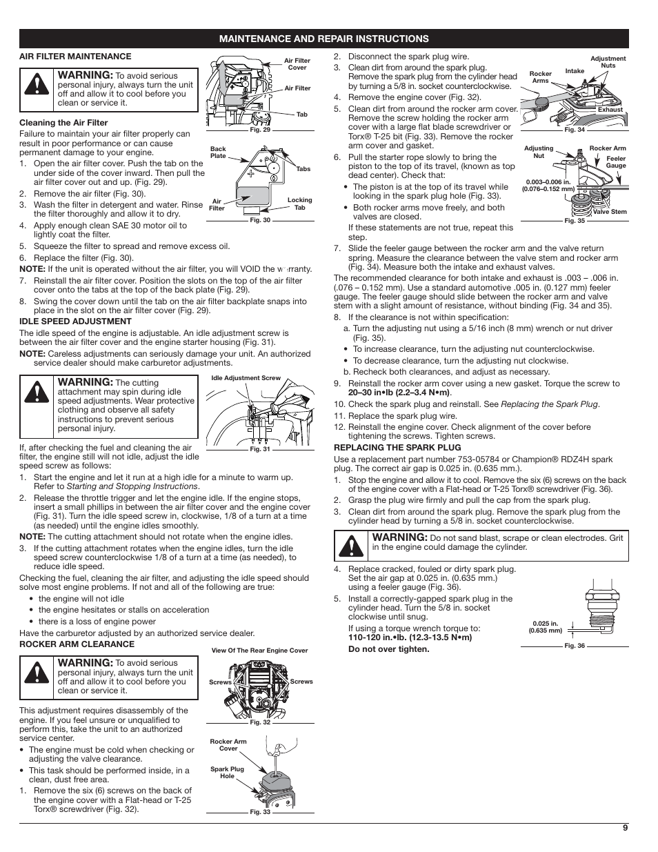 Warning | Troy-Bilt 4-Cycle Gas Trimmer TB525 EC User Manual | Page 9 / 24