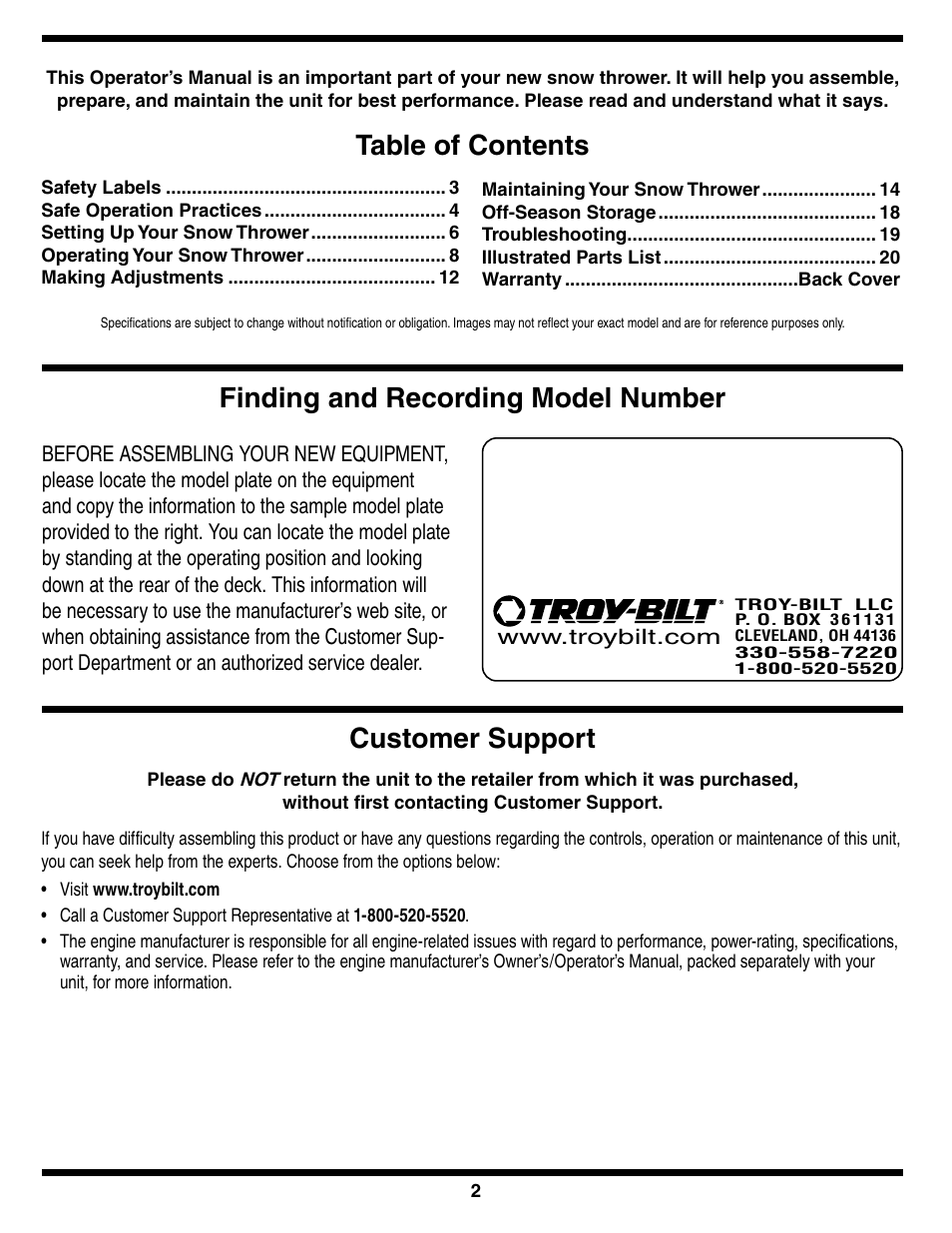 Troy-Bilt STORM Series User Manual | Page 2 / 28