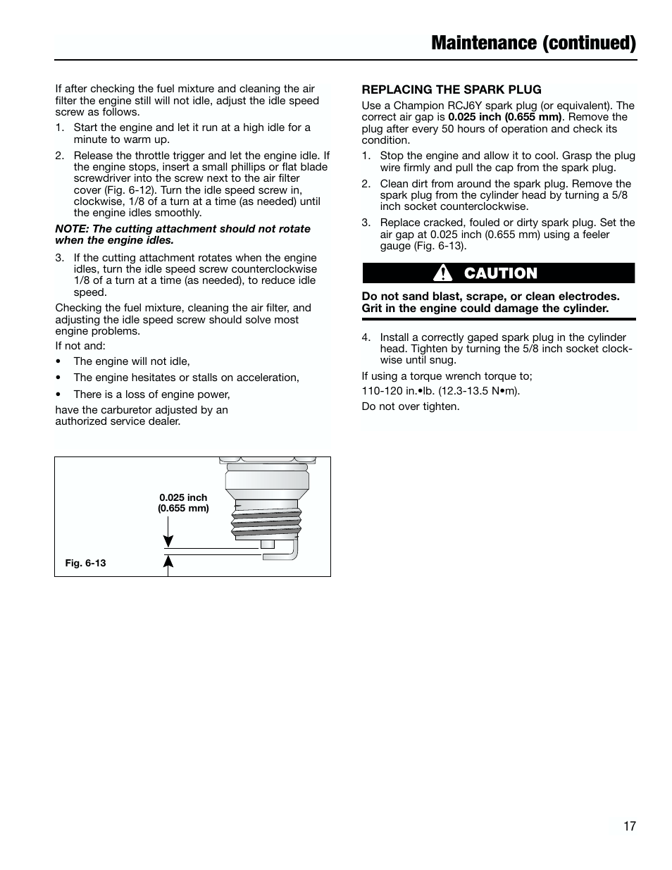 Maintenance (continued) | Troy-Bilt TB3000 User Manual | Page 17 / 22