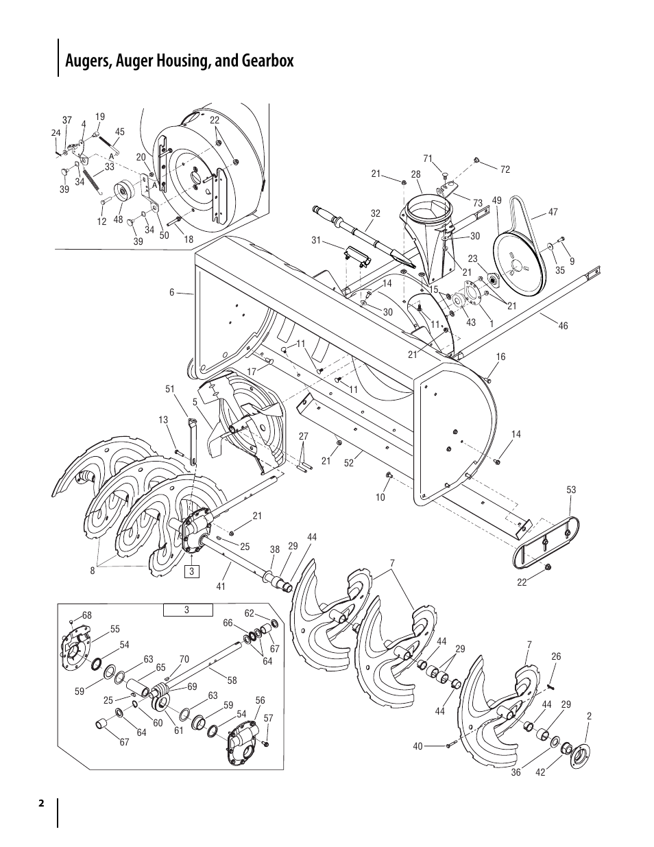 Augers, auger housing, and gearbox | Troy-Bilt 1345 User Manual | Page 2 / 8
