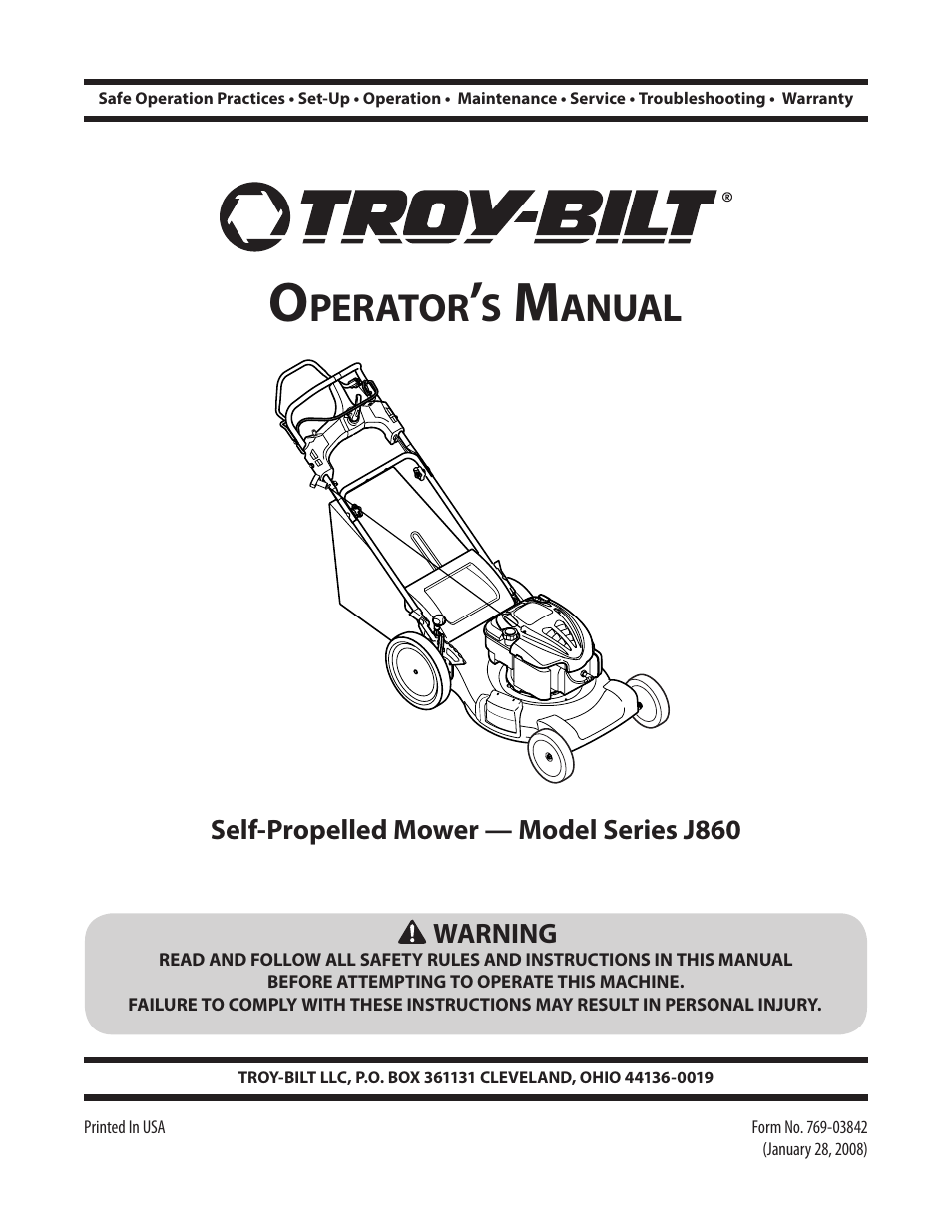 Troy-Bilt J860 User Manual | 28 pages
