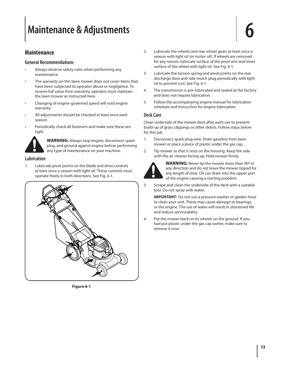 Maintenance & adjustments, Maintenance | Troy-Bilt J860 User Manual | Page 13 / 28