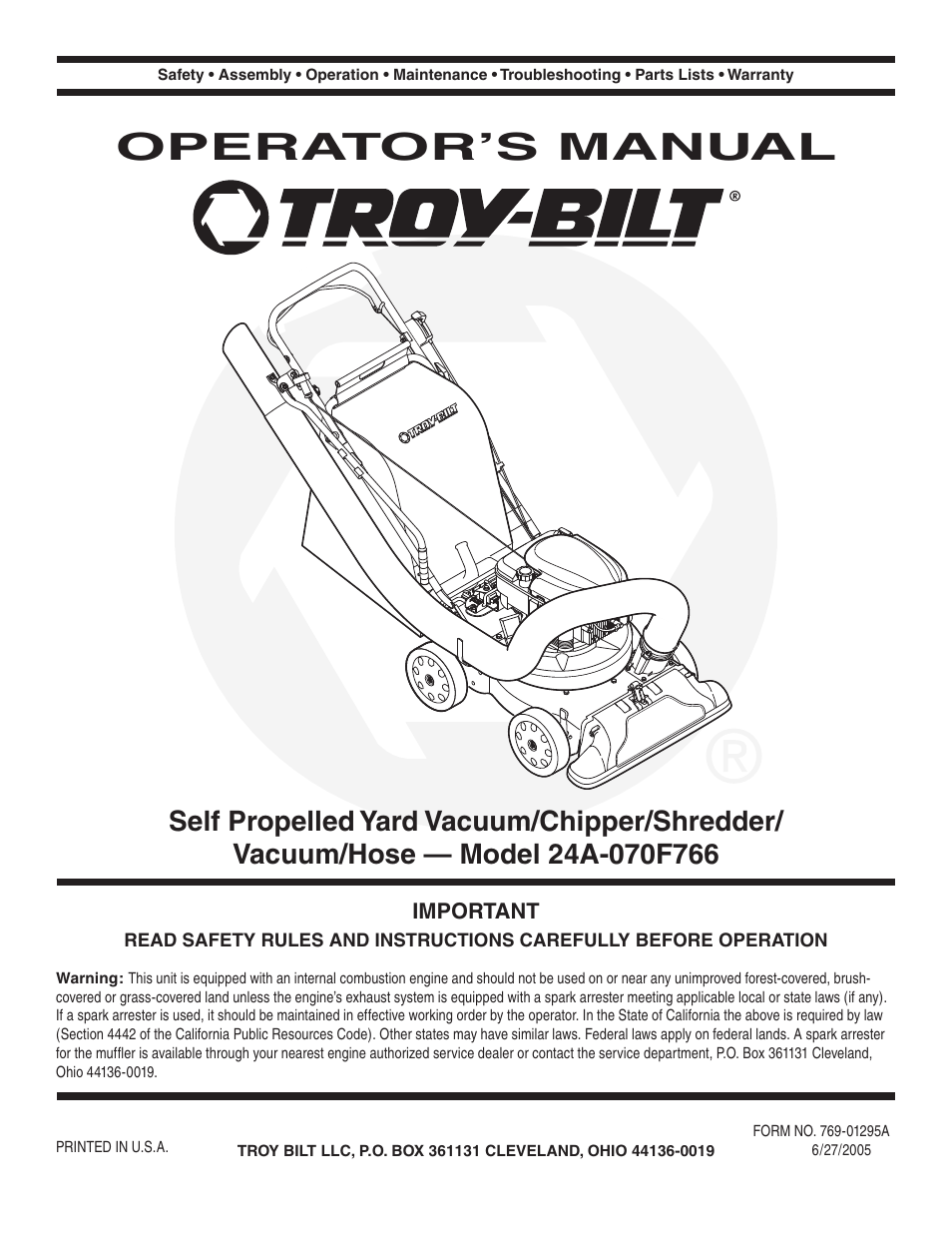 Troy-Bilt 24A-070F768 User Manual | 24 pages