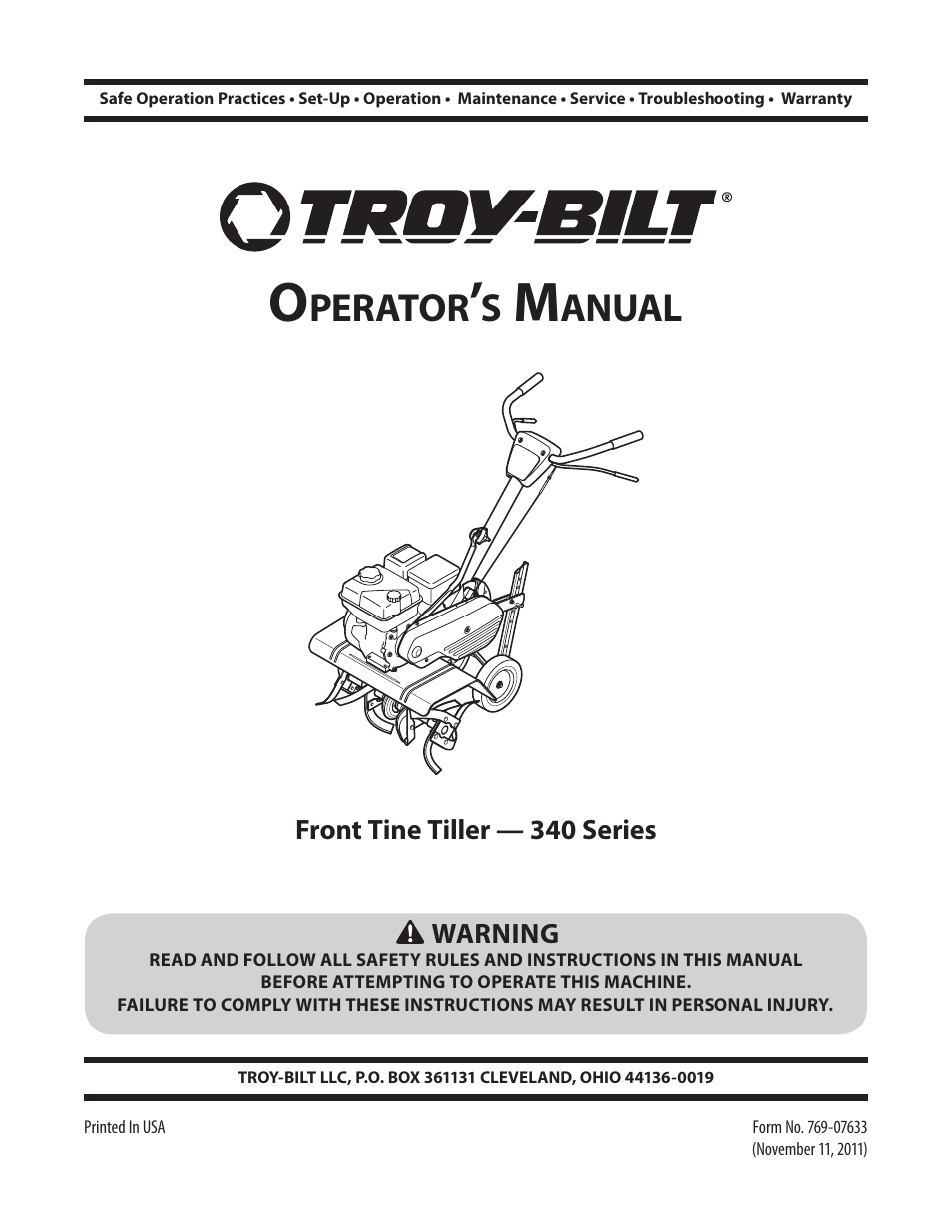 Troy-Bilt 340 User Manual | 36 pages
