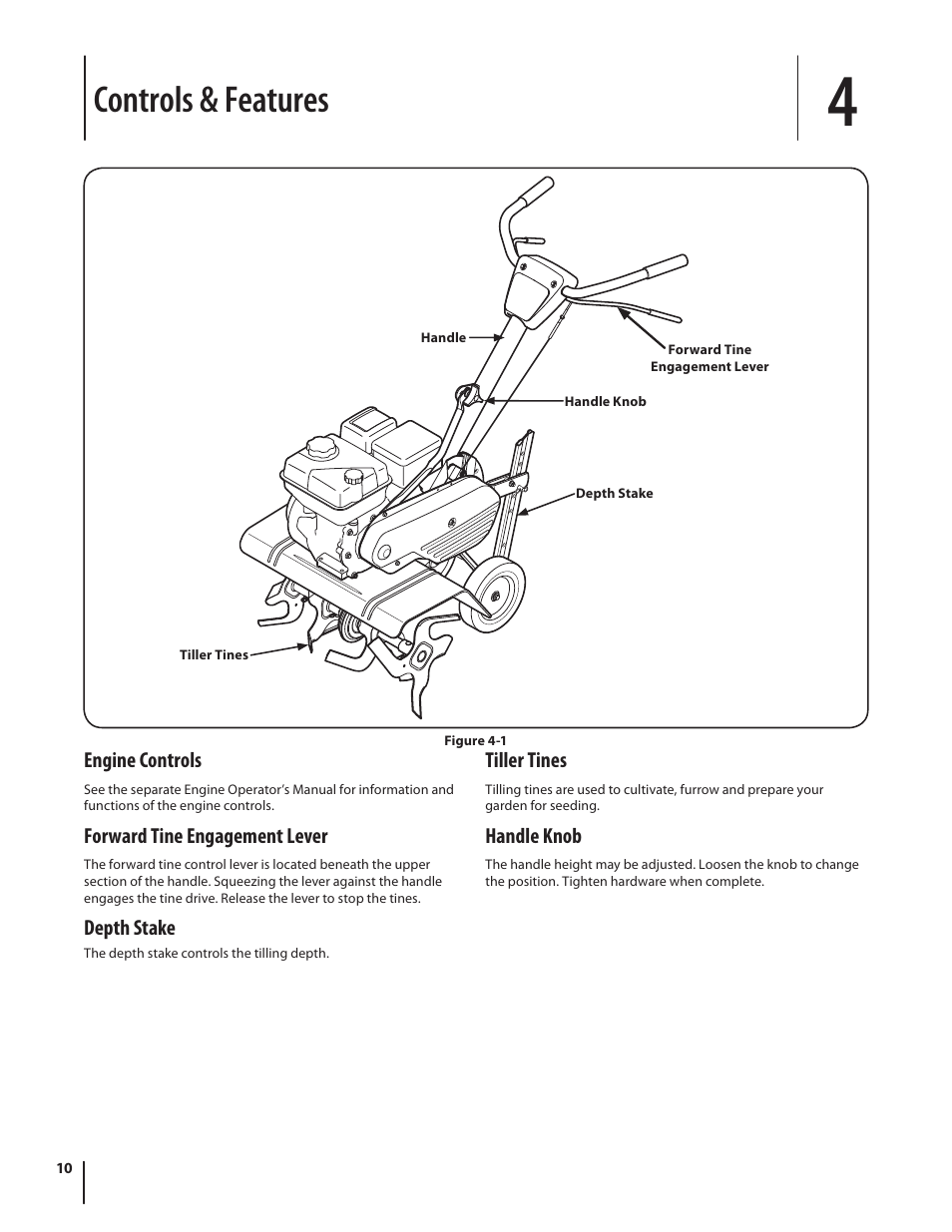 Controls & features | Troy-Bilt 340 User Manual | Page 10 / 36