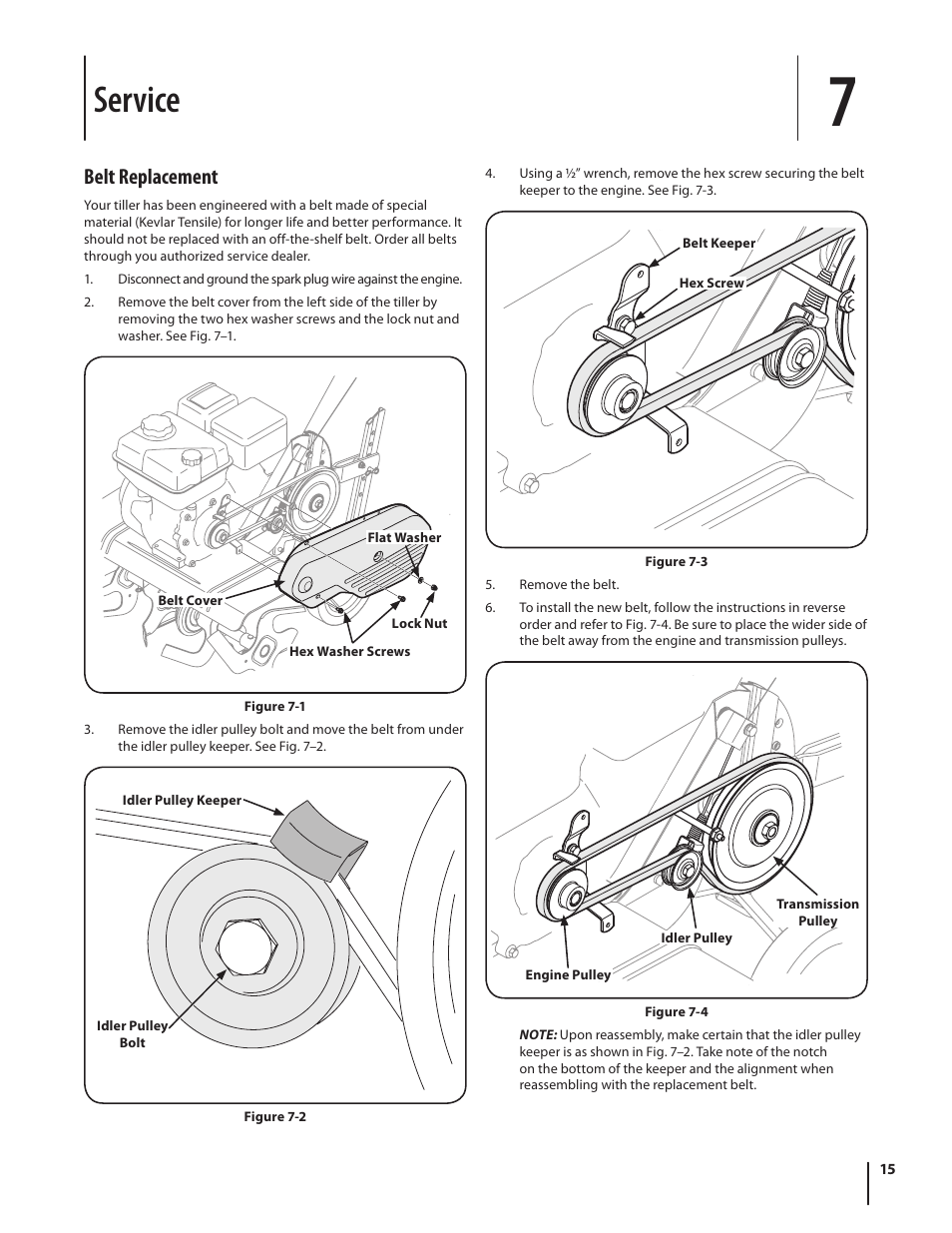 Service, Belt replacement | Troy-Bilt 340 User Manual | Page 15 / 36