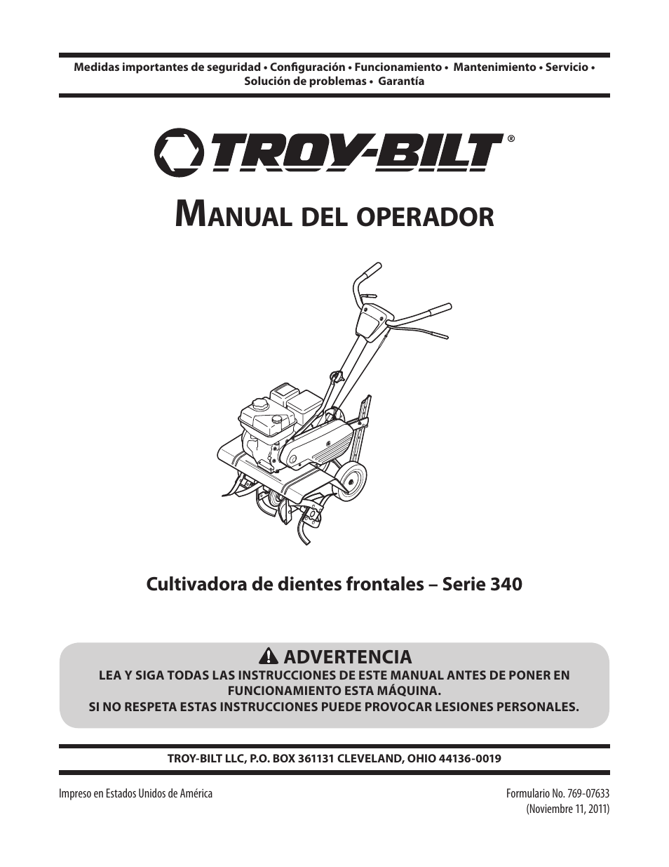 Anual, Operador | Troy-Bilt 340 User Manual | Page 19 / 36