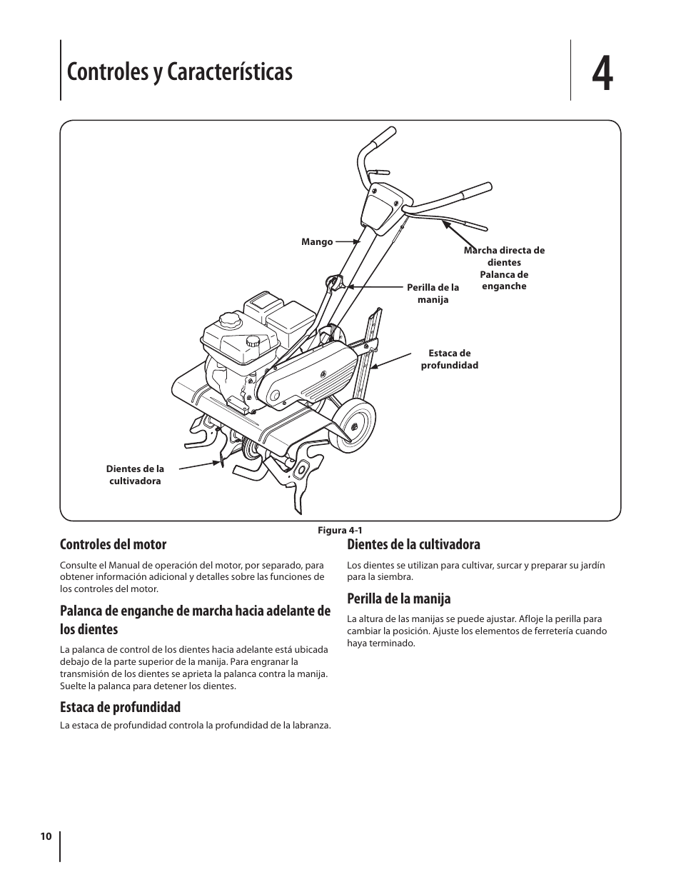 Controles y características | Troy-Bilt 340 User Manual | Page 28 / 36