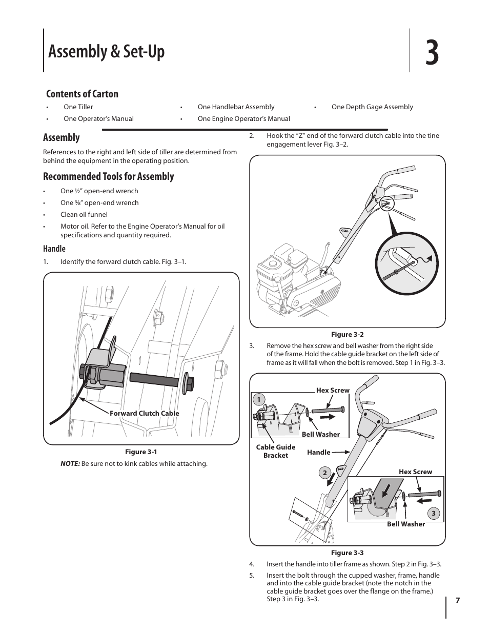 Assembly & set-up, Assembly, Recommended tools for assembly | Contents of carton | Troy-Bilt 340 User Manual | Page 7 / 36