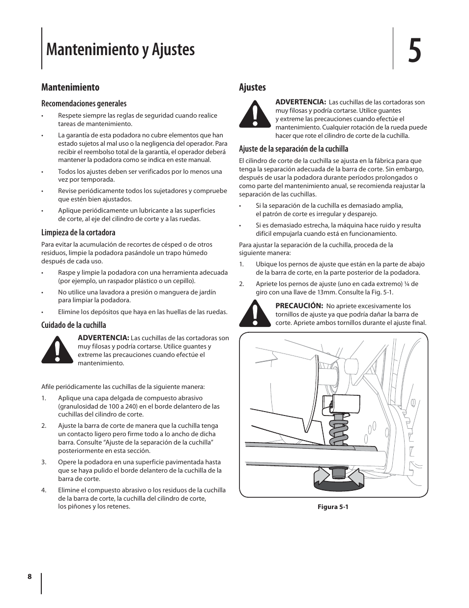 Mantenimiento y ajustes, Mantenimiento, Ajustes | Troy-Bilt TBR16 User Manual | Page 20 / 24