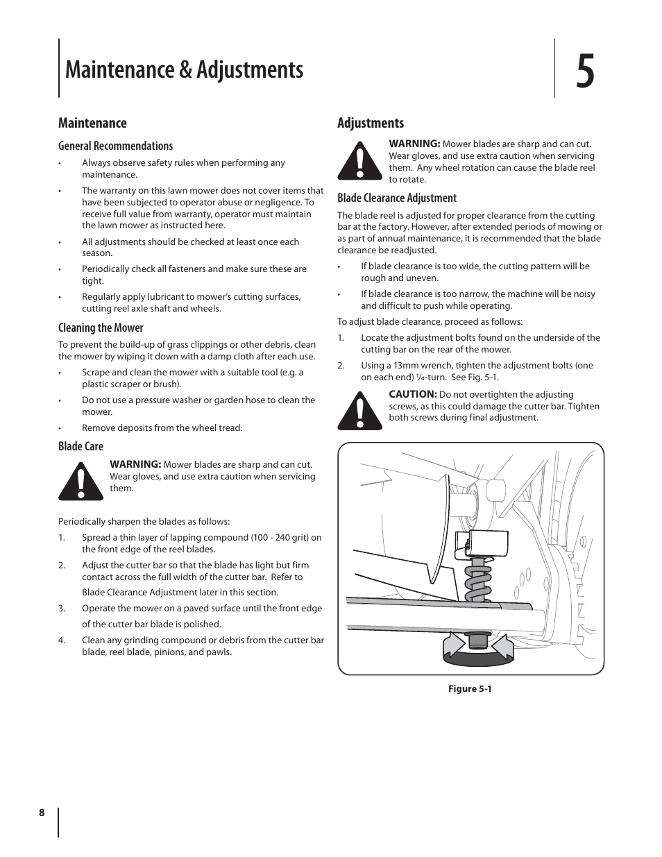 Maintenance & adjustments, Maintenance, Adjustments | Troy-Bilt TBR16 User Manual | Page 8 / 24