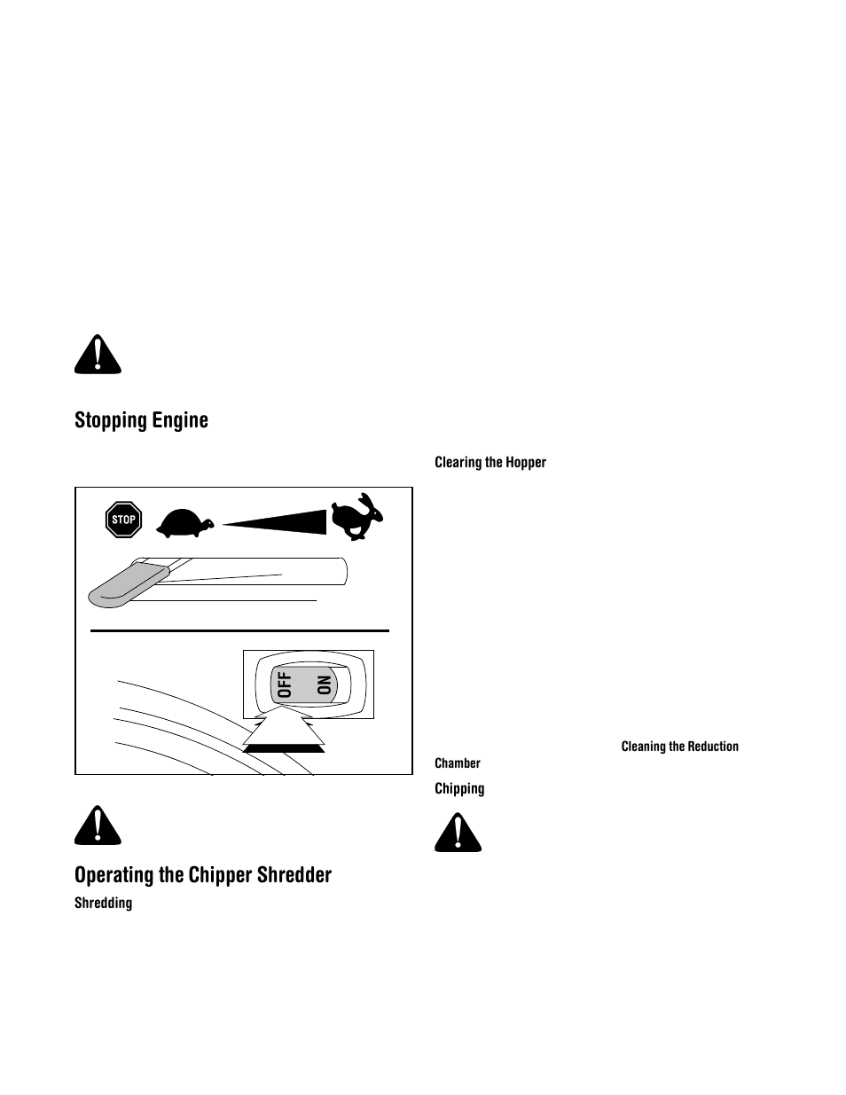 Stopping engine, Operating the chipper shredder | Troy-Bilt CS4210 User Manual | Page 8 / 13