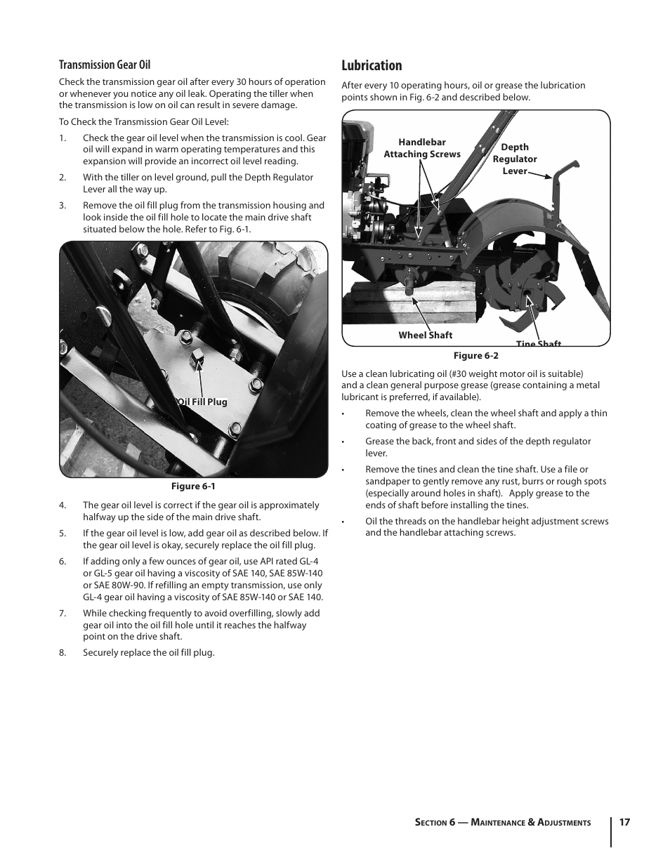 Lubrication, Transmission gear oil | Troy-Bilt 769-03618 User Manual | Page 17 / 48