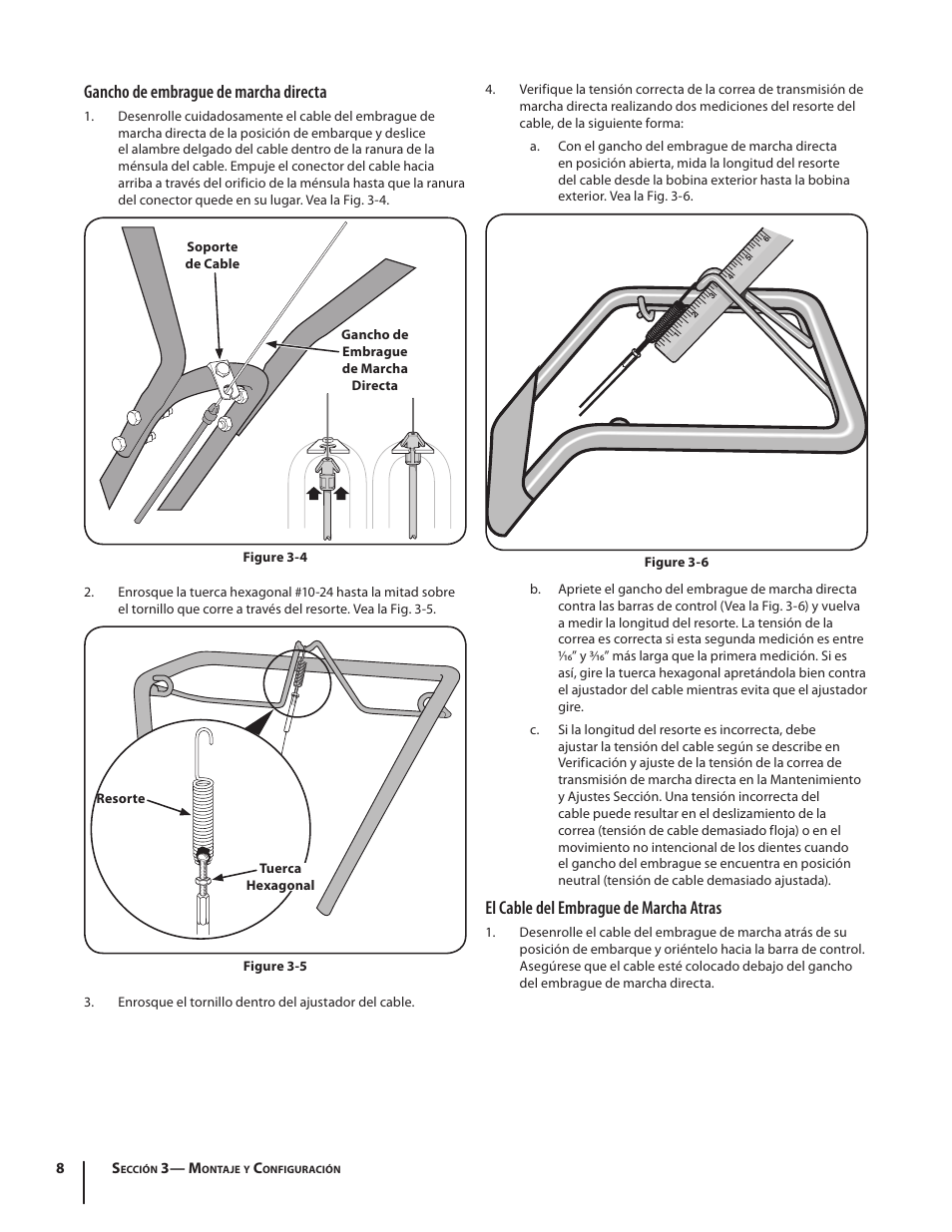 Gancho de embrague de marcha directa, El cable del embrague de marcha atras | Troy-Bilt 769-03618 User Manual | Page 32 / 48