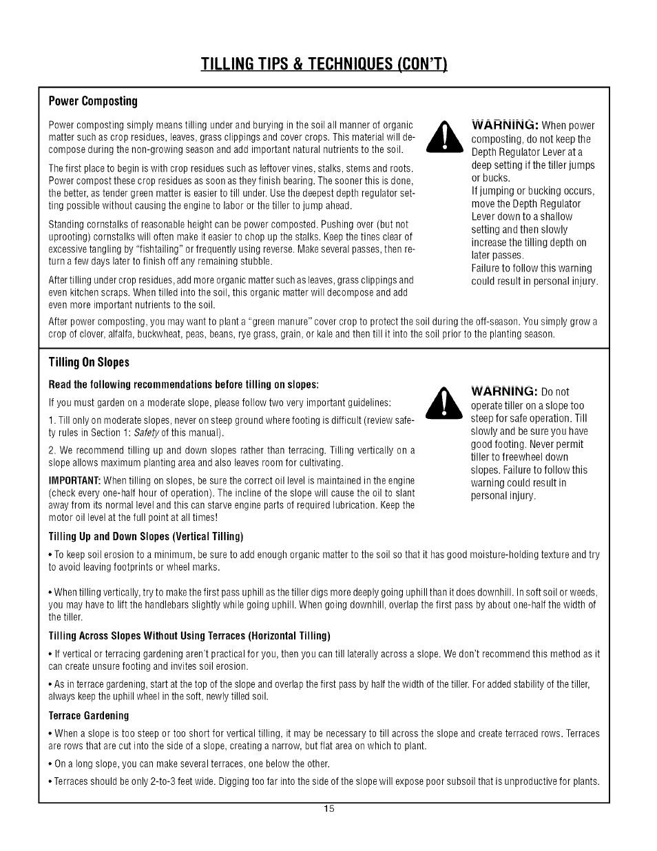Tilling tips & techniques (cqnt) | Troy-Bilt TUFFY 1634A User Manual | Page 15 / 32