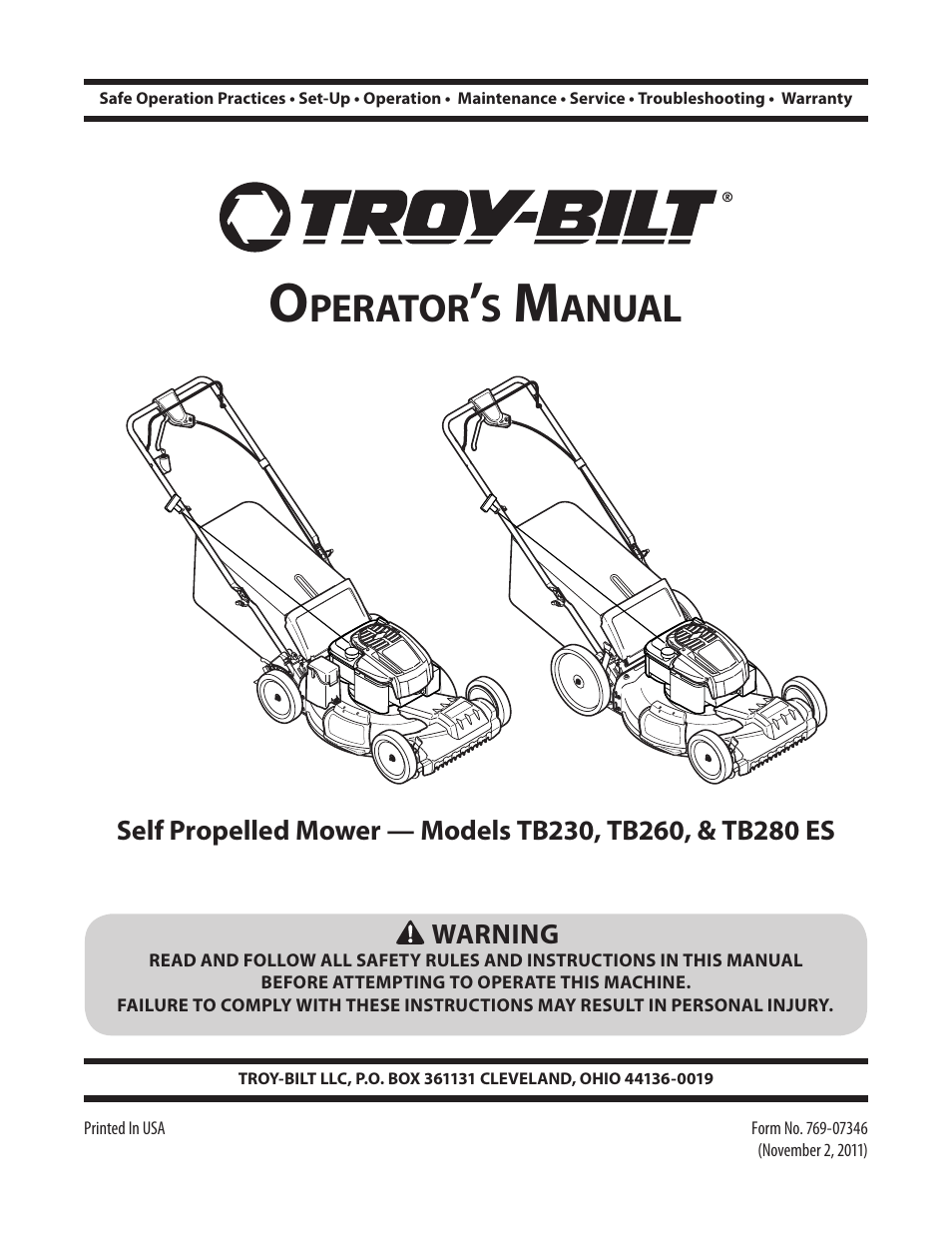 Troy-Bilt TB260 User Manual | 52 pages