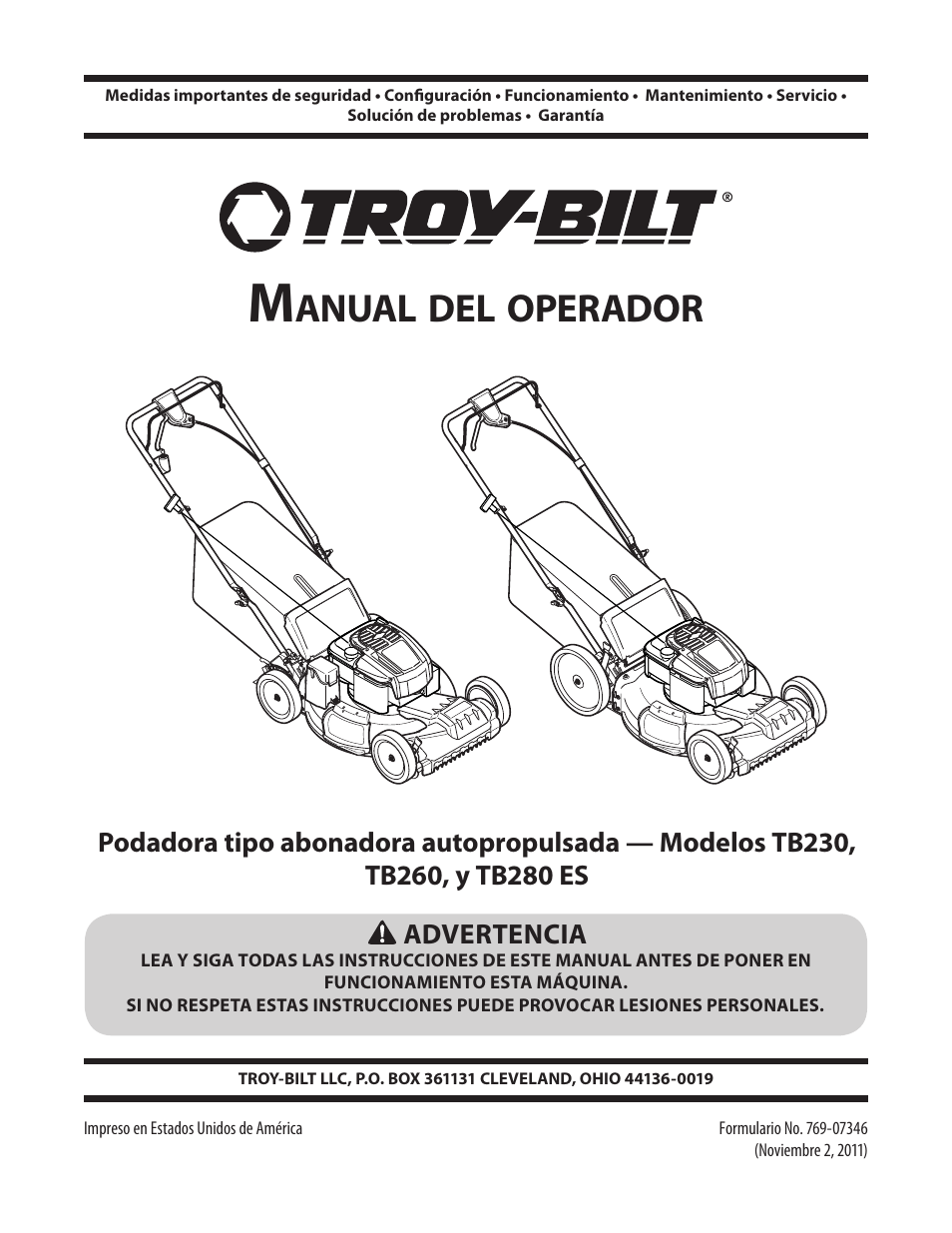 Anual, Operador | Troy-Bilt TB260 User Manual | Page 27 / 52