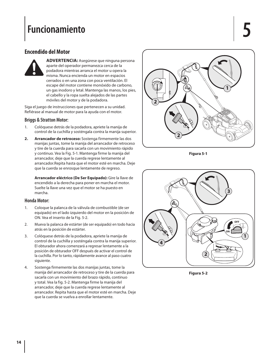 Funcionamiento, Encendido del motor | Troy-Bilt TB260 User Manual | Page 40 / 52