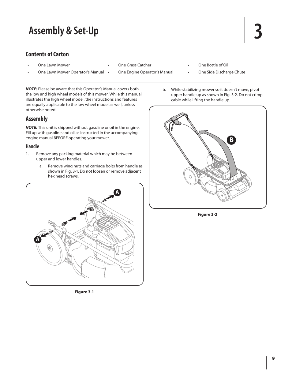Assembly & set-up, Contents of carton, Assembly | Troy-Bilt TB260 User Manual | Page 9 / 52