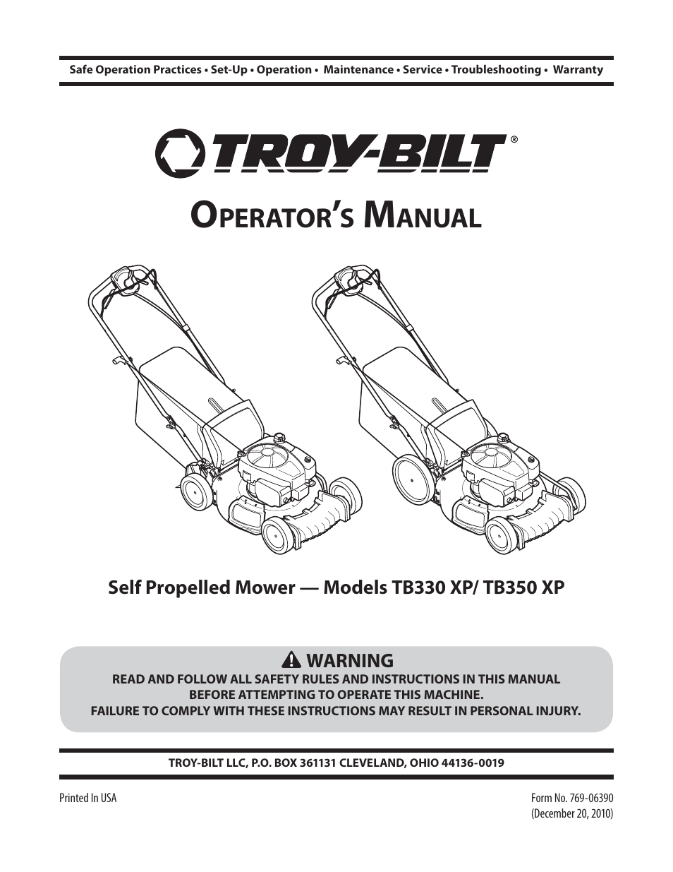 Troy-Bilt TB330 XP User Manual | 44 pages