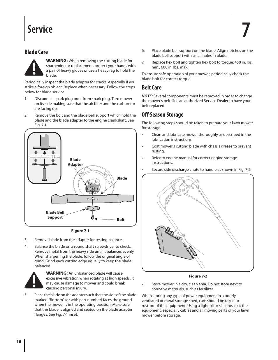 Service, Belt care, Off-season storage | Blade care | Troy-Bilt TB330 XP User Manual | Page 18 / 44