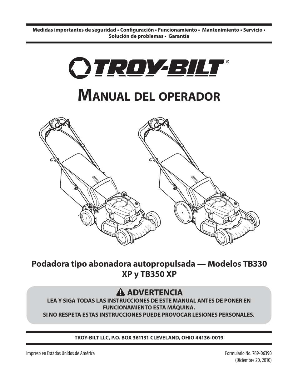 Anual, Operador | Troy-Bilt TB330 XP User Manual | Page 23 / 44