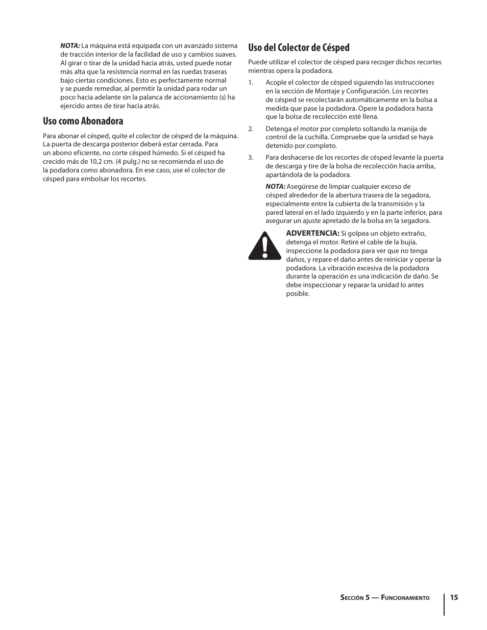 Uso como abonadora, Uso del colector de césped | Troy-Bilt TB330 XP User Manual | Page 37 / 44