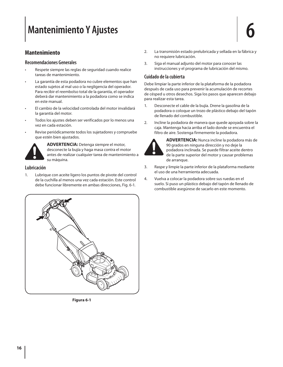 Mantenimiento y ajustes, Mantenimiento | Troy-Bilt TB330 XP User Manual | Page 38 / 44