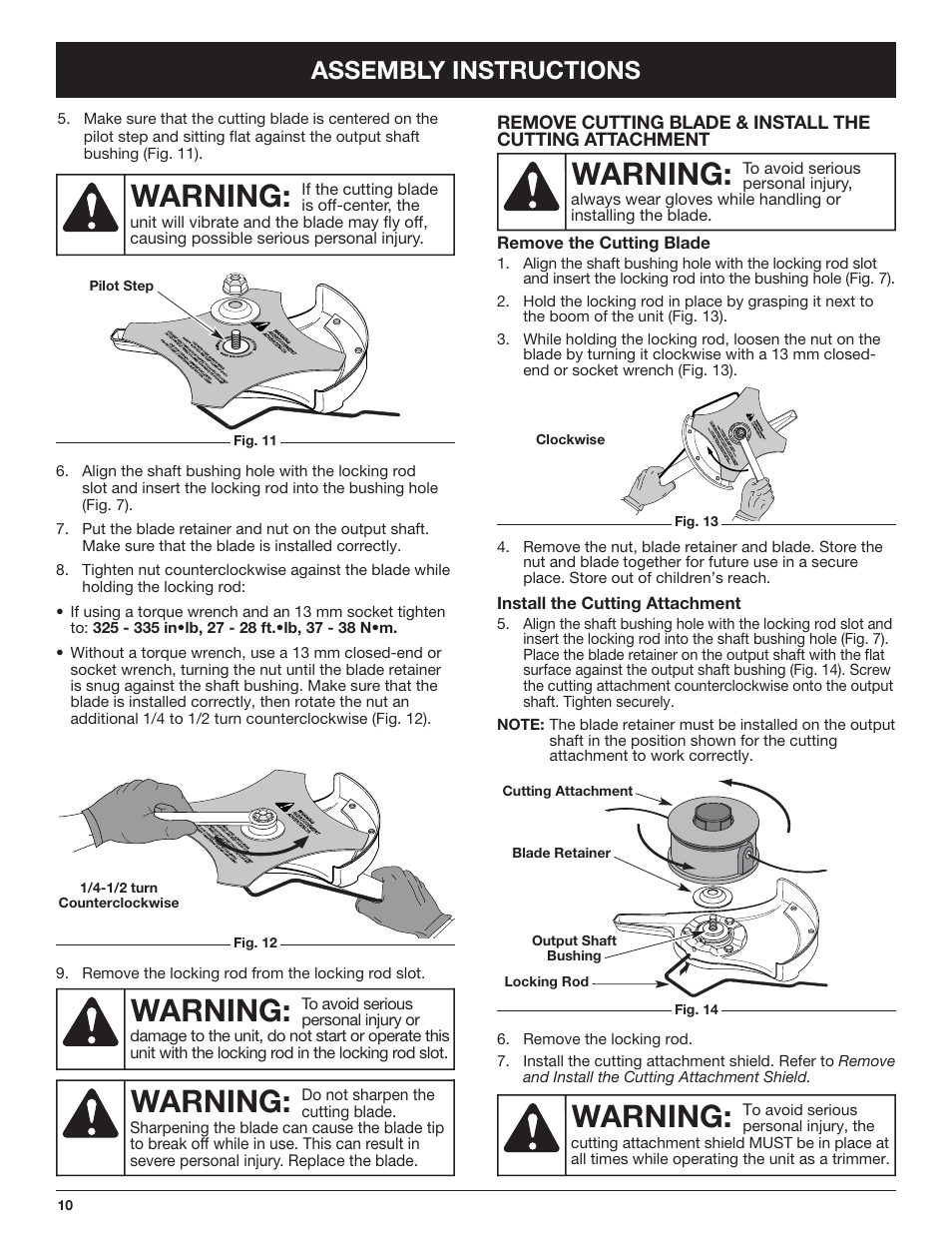 Warning, Assembly instructions | Troy-Bilt TB490BC User Manual | Page 10 / 88