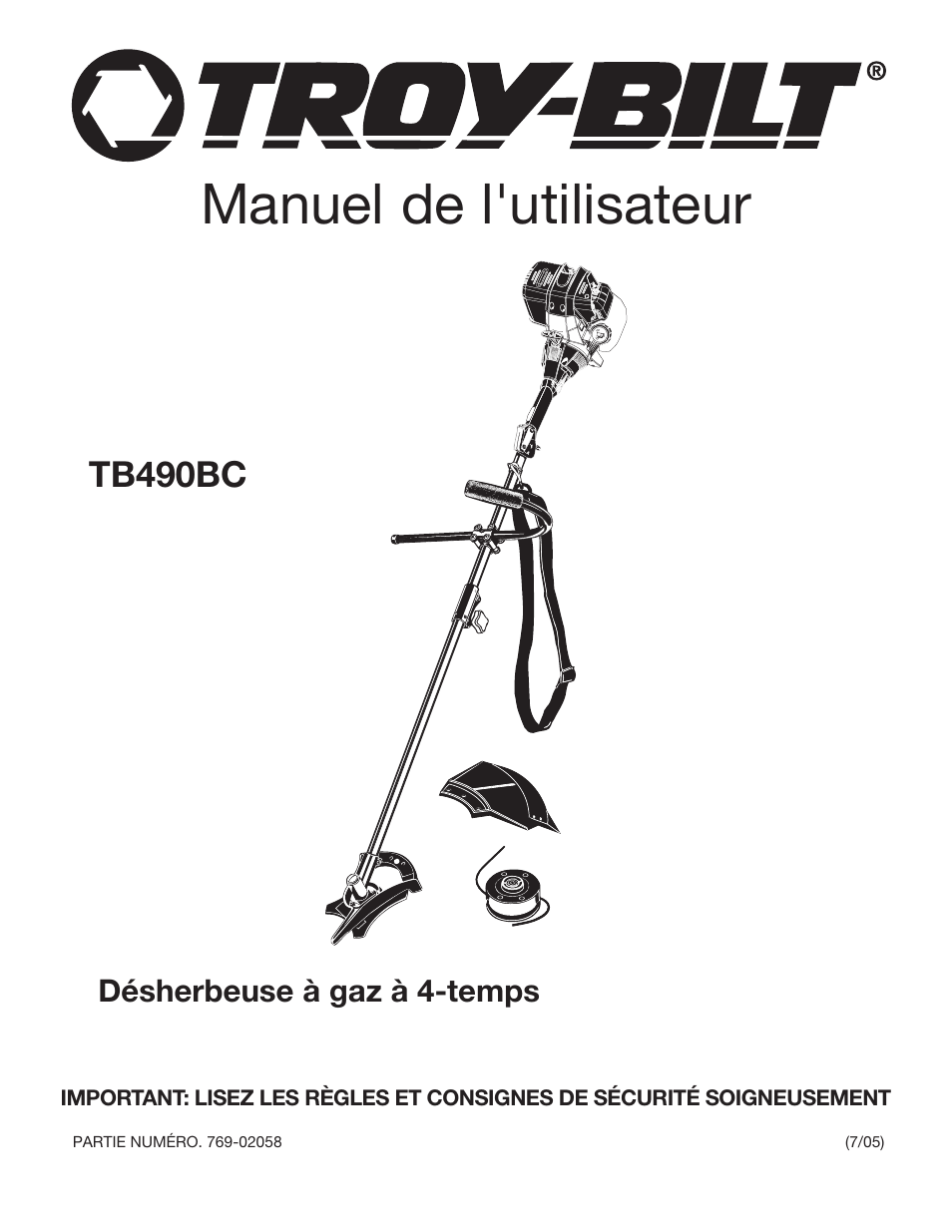 Manuel de l'utilisateur, Tb490bc | Troy-Bilt TB490BC User Manual | Page 29 / 88