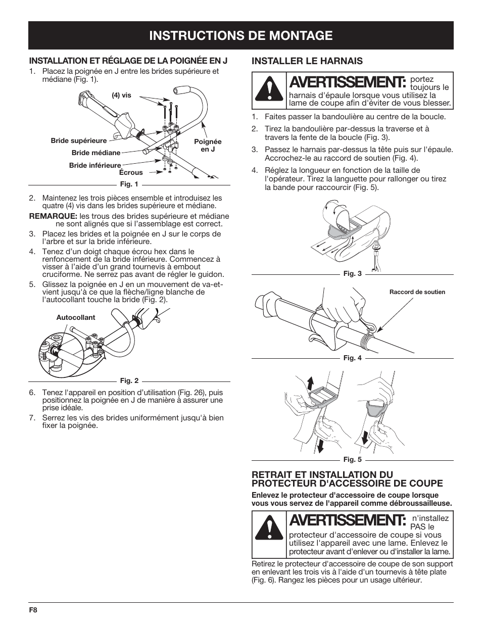 Avertissement, Instructions de montage | Troy-Bilt TB490BC User Manual | Page 36 / 88