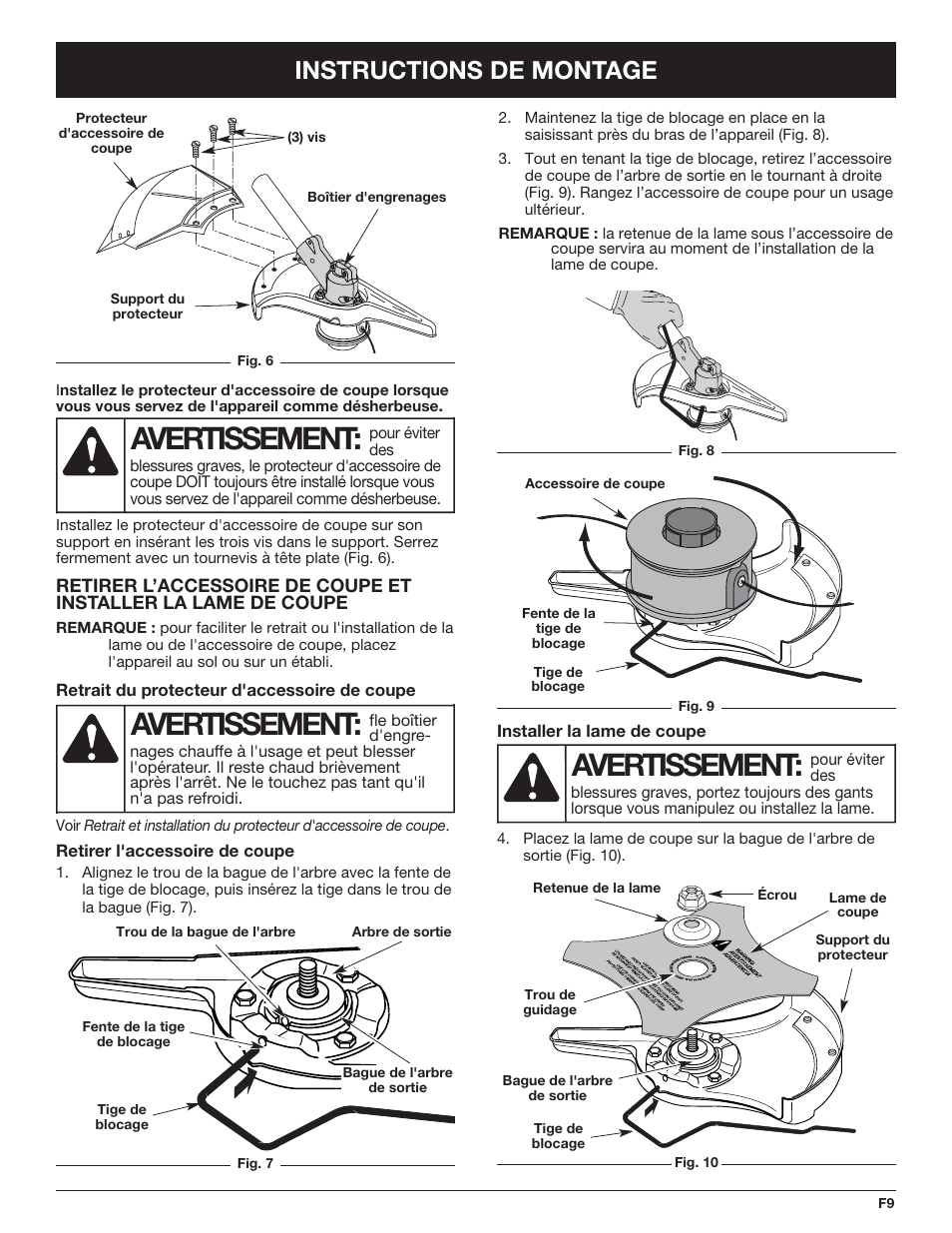 Avertissement, Instructions de montage | Troy-Bilt TB490BC User Manual | Page 37 / 88