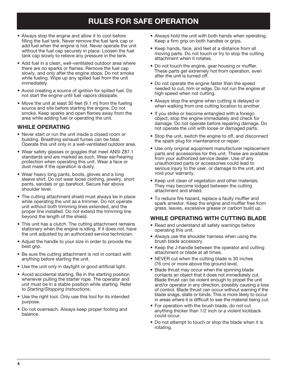 Rules for safe operation | Troy-Bilt TB490BC User Manual | Page 4 / 88