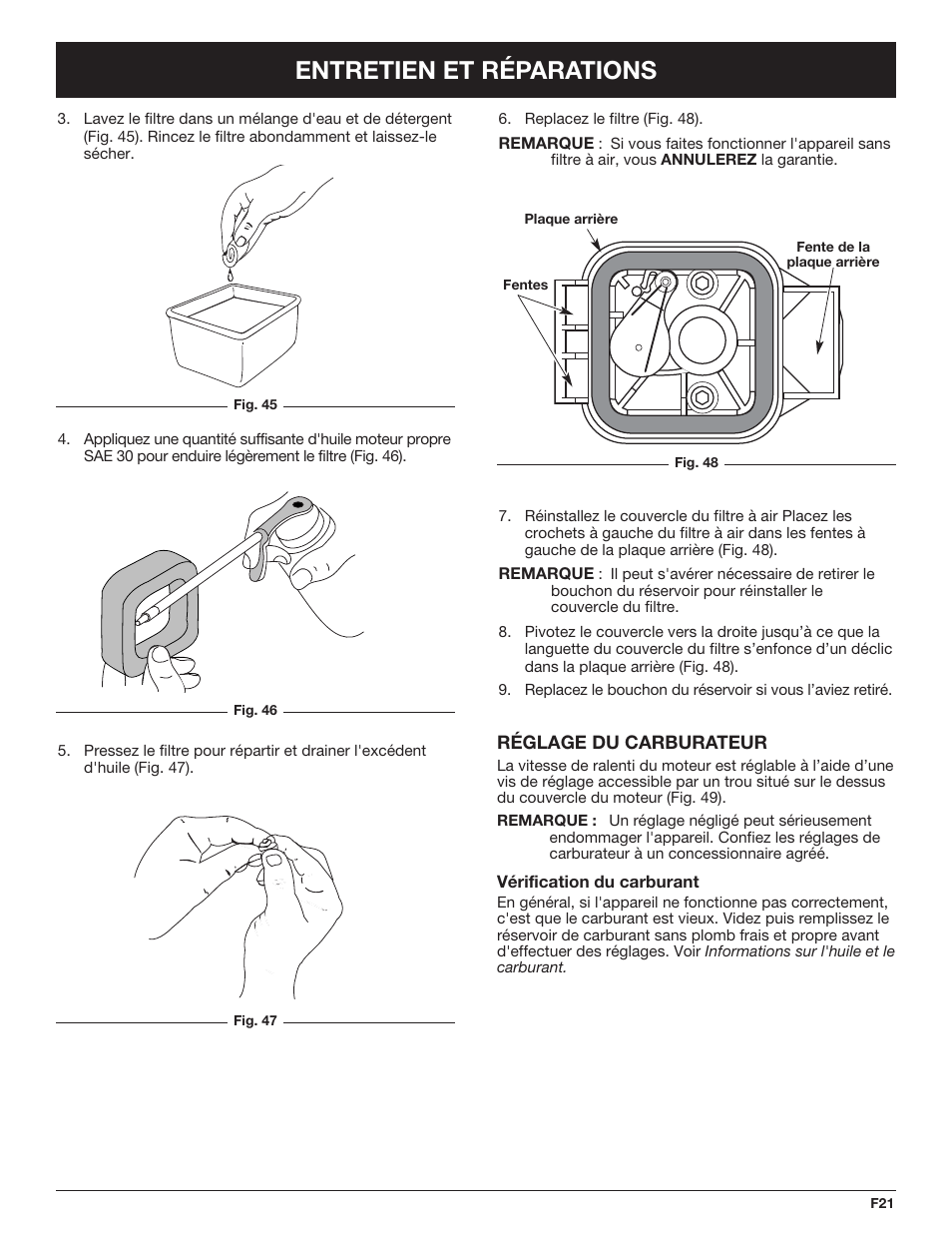 Entretien et réparations | Troy-Bilt TB490BC User Manual | Page 49 / 88