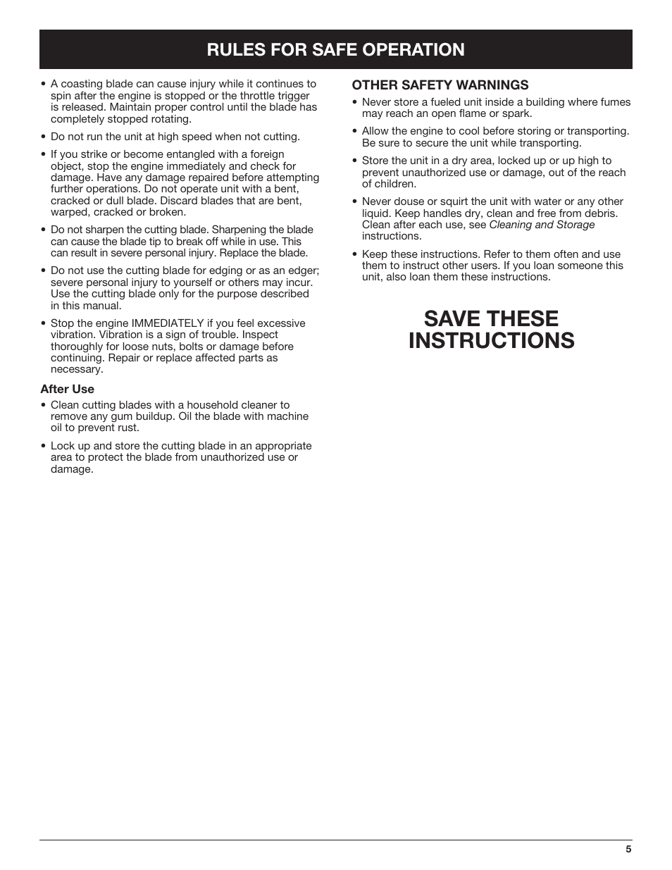 Save these instructions, Rules for safe operation | Troy-Bilt TB490BC User Manual | Page 5 / 88