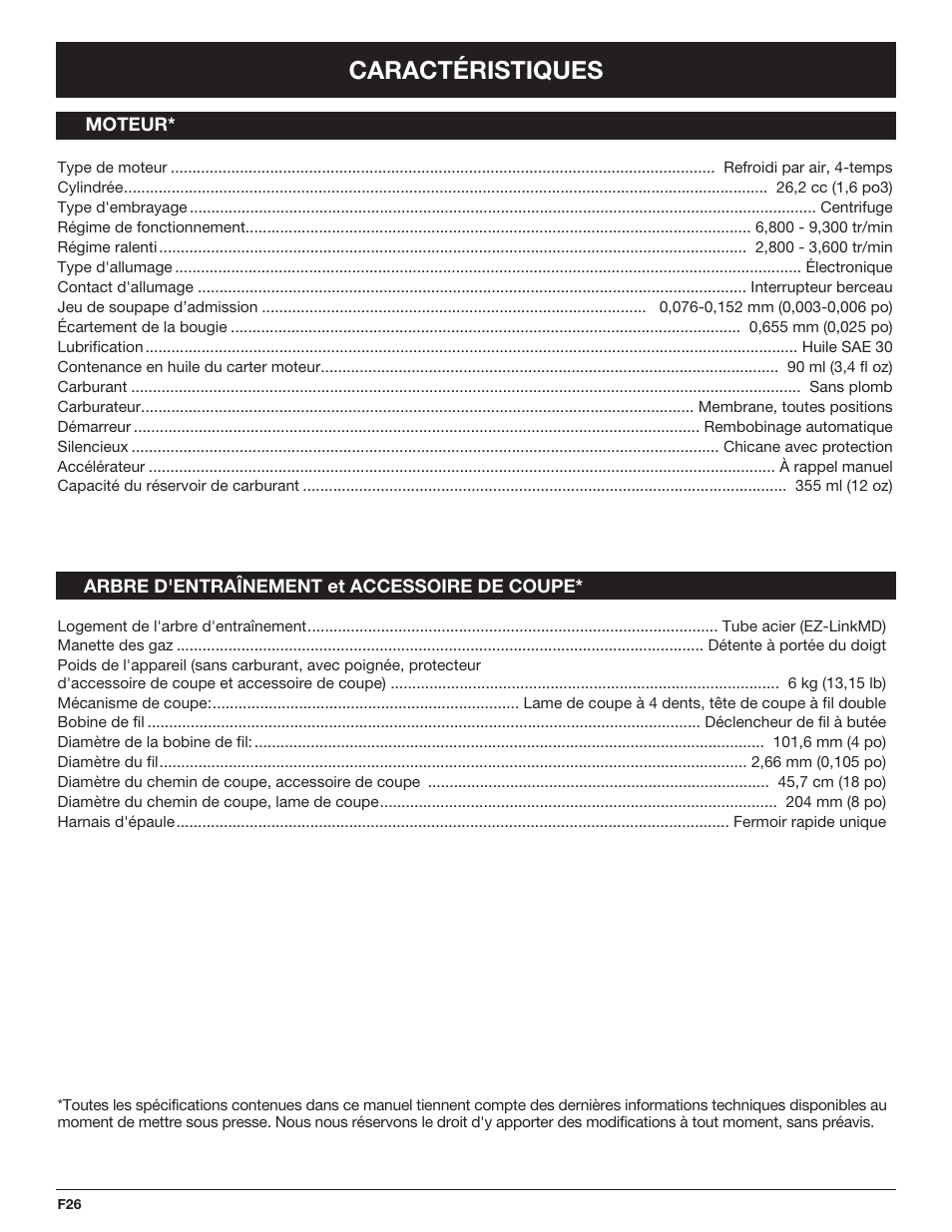 Caractéristiques | Troy-Bilt TB490BC User Manual | Page 54 / 88