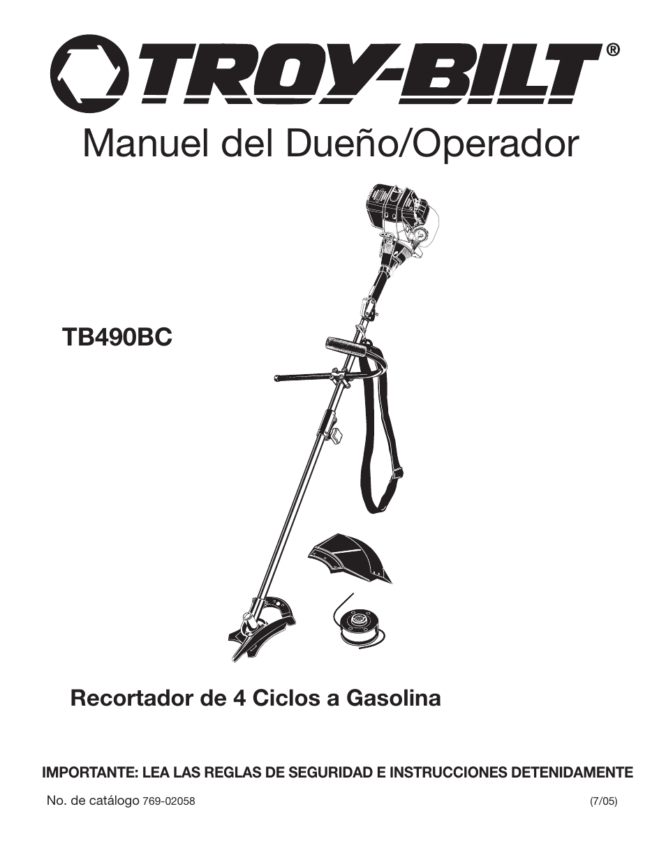 Manuel del dueño/operador, Tb490bc, Recortador de 4 ciclos a gasolina | Troy-Bilt TB490BC User Manual | Page 57 / 88