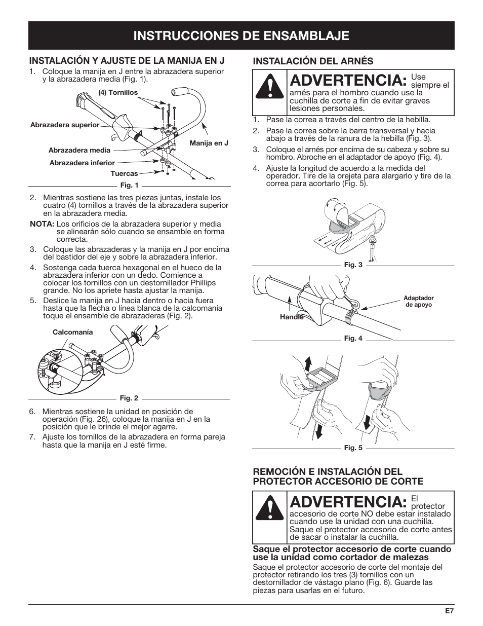 Advertencia, Instrucciones de ensamblaje | Troy-Bilt TB490BC User Manual | Page 63 / 88