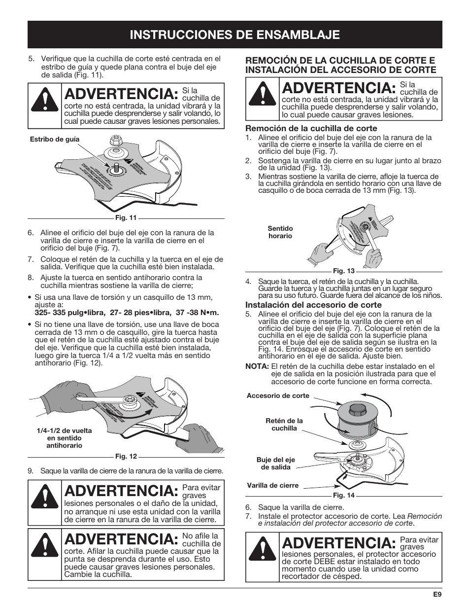 Advertencia, Instrucciones de ensamblaje | Troy-Bilt TB490BC User Manual | Page 65 / 88