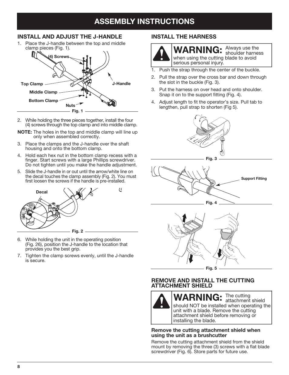 Warning, Assembly instructions | Troy-Bilt TB490BC User Manual | Page 8 / 88