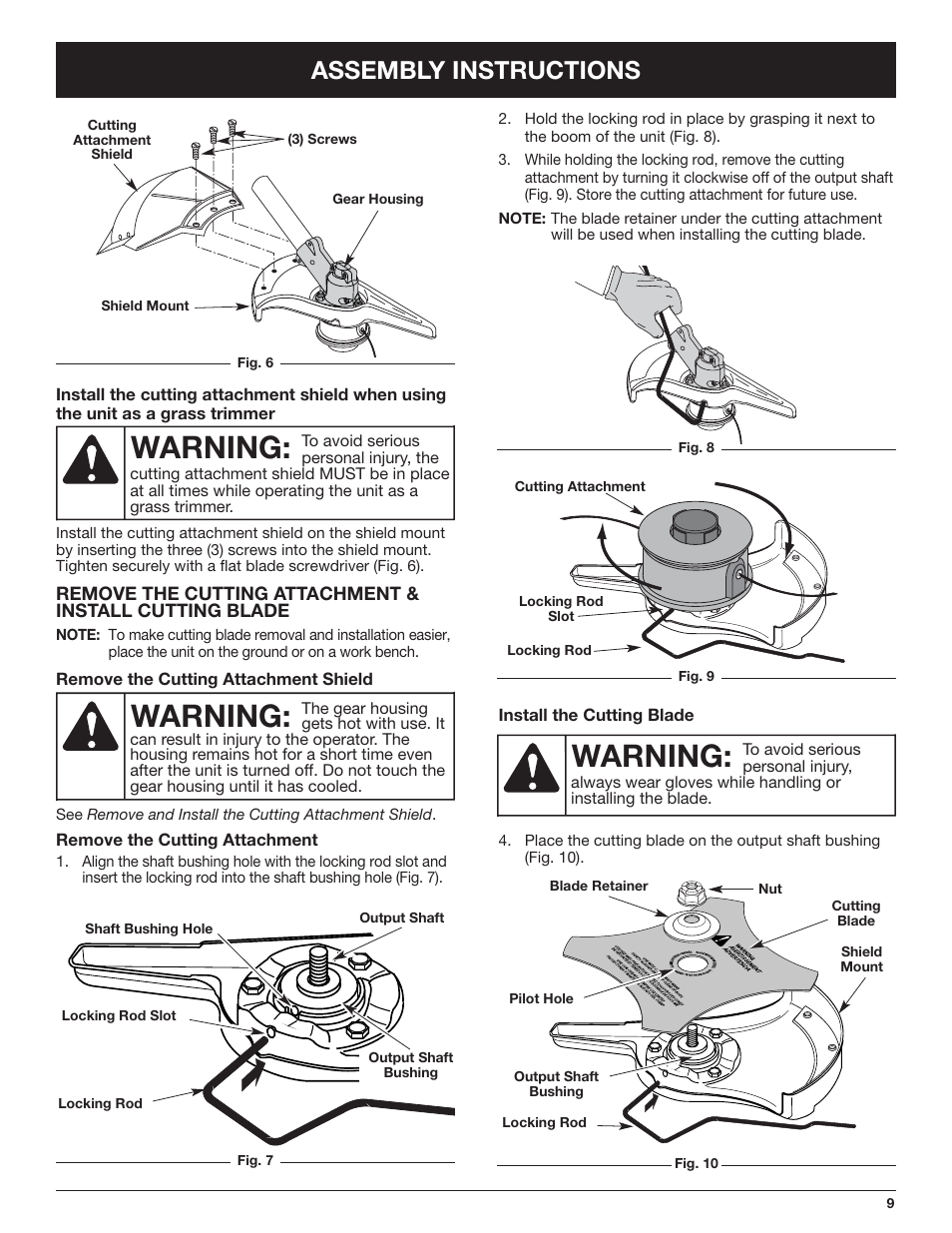 Warning, Assembly instructions | Troy-Bilt TB490BC User Manual | Page 9 / 88