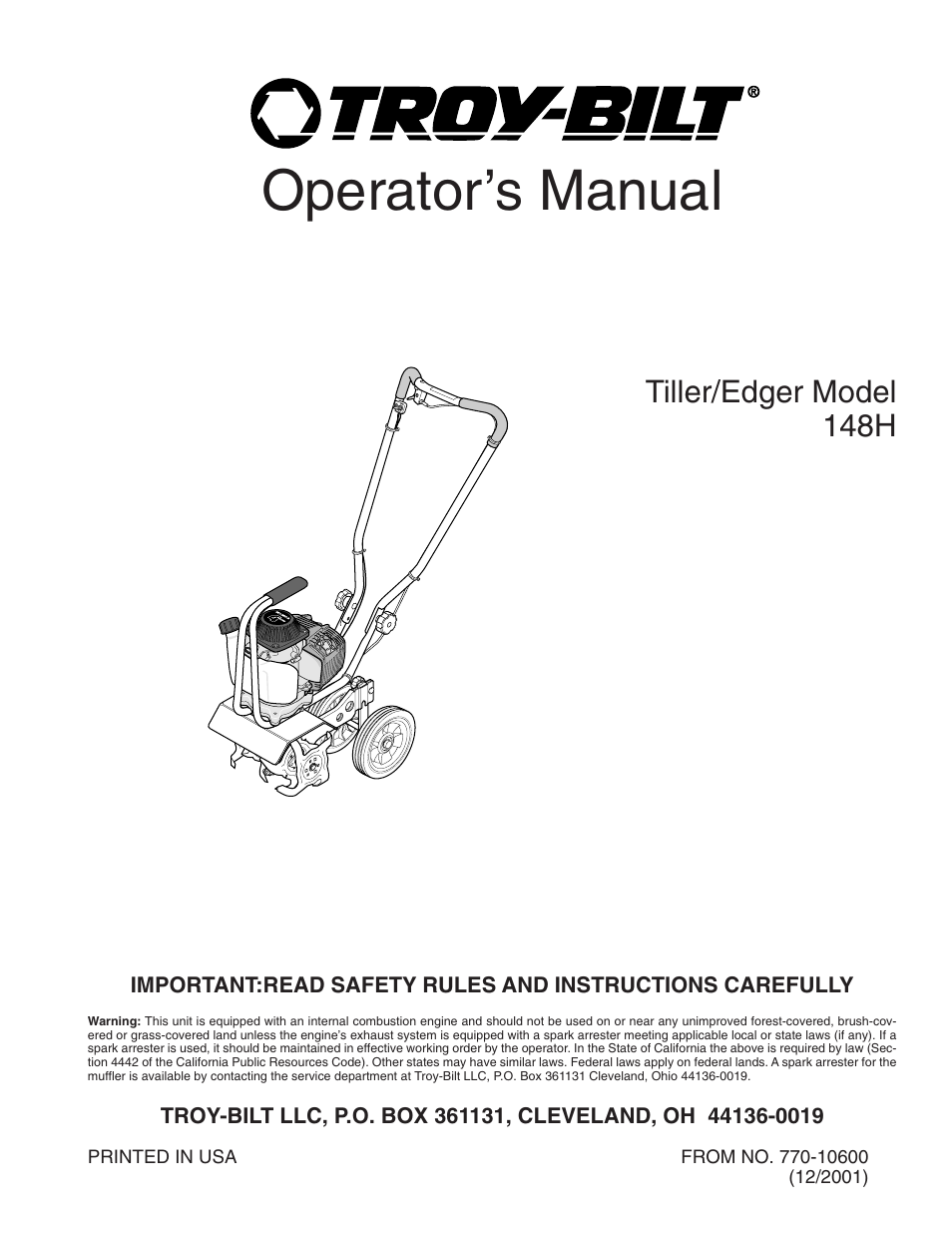 Troy-Bilt 148H User Manual | 16 pages