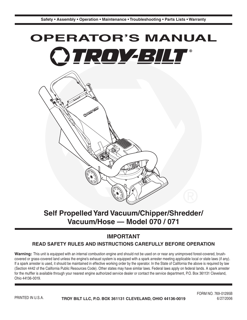 Troy-Bilt 071 User Manual | 24 pages