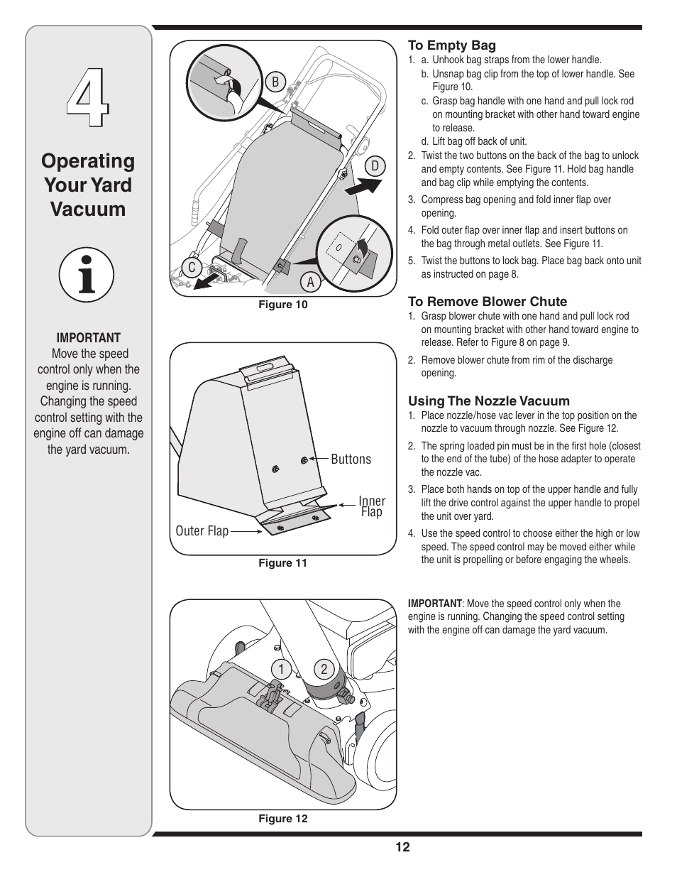 Operating your yard vacuum | Troy-Bilt 071 User Manual | Page 12 / 24