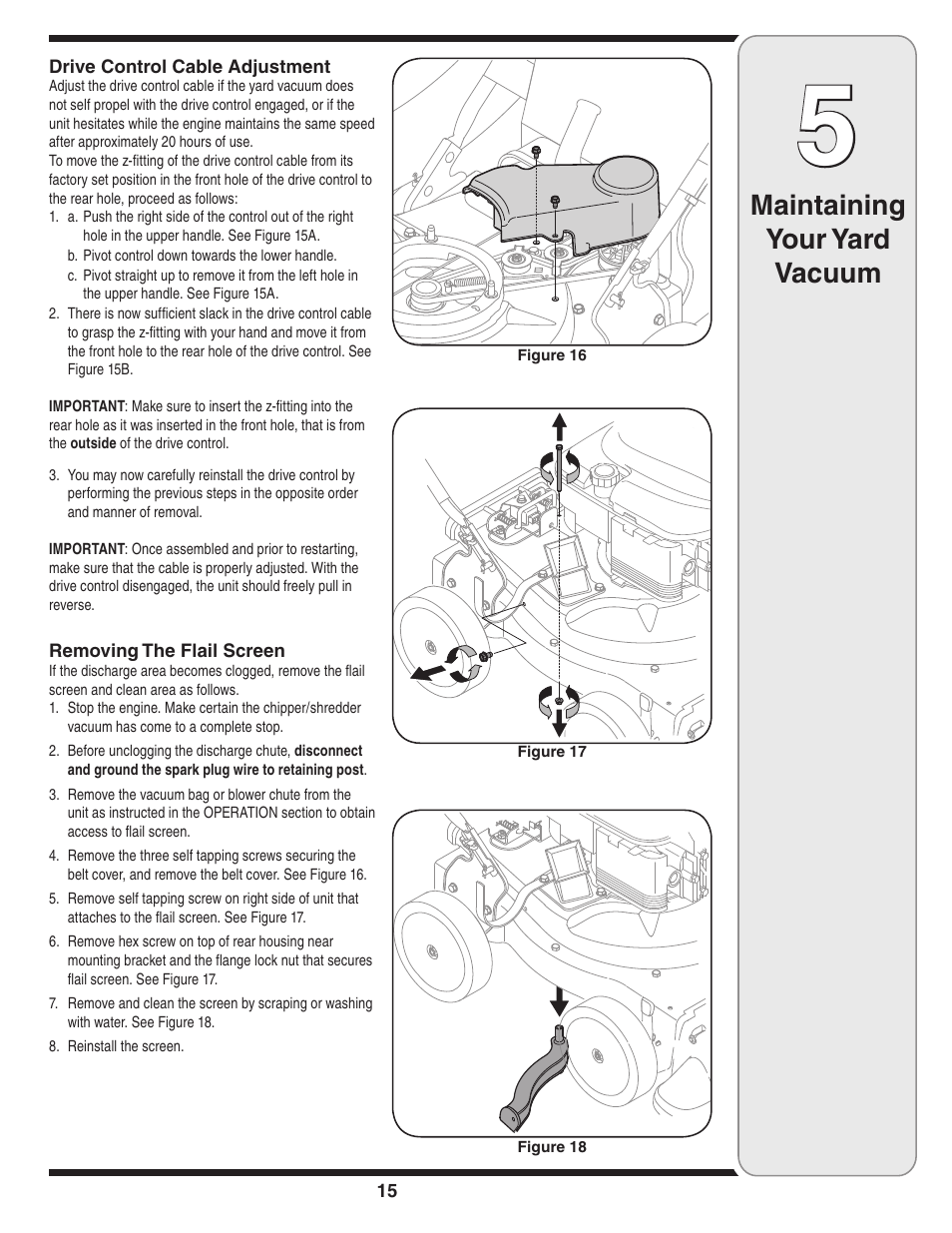 Maintaining your yard vacuum | Troy-Bilt 071 User Manual | Page 15 / 24