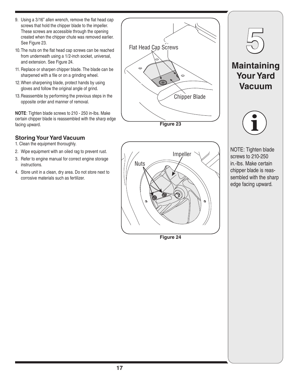 Maintaining your yard vacuum | Troy-Bilt 071 User Manual | Page 17 / 24