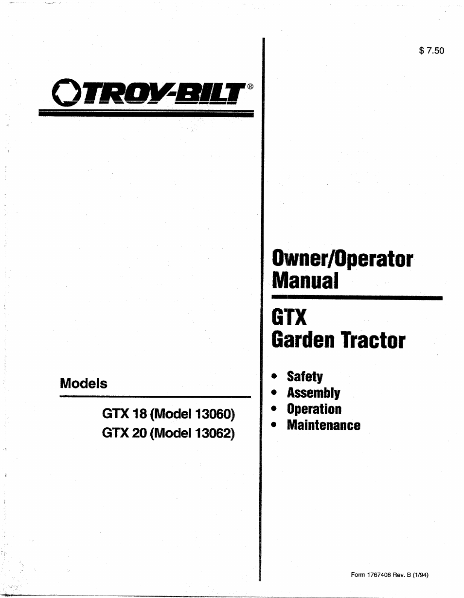 Troy-Bilt GTX 20 User Manual | 28 pages