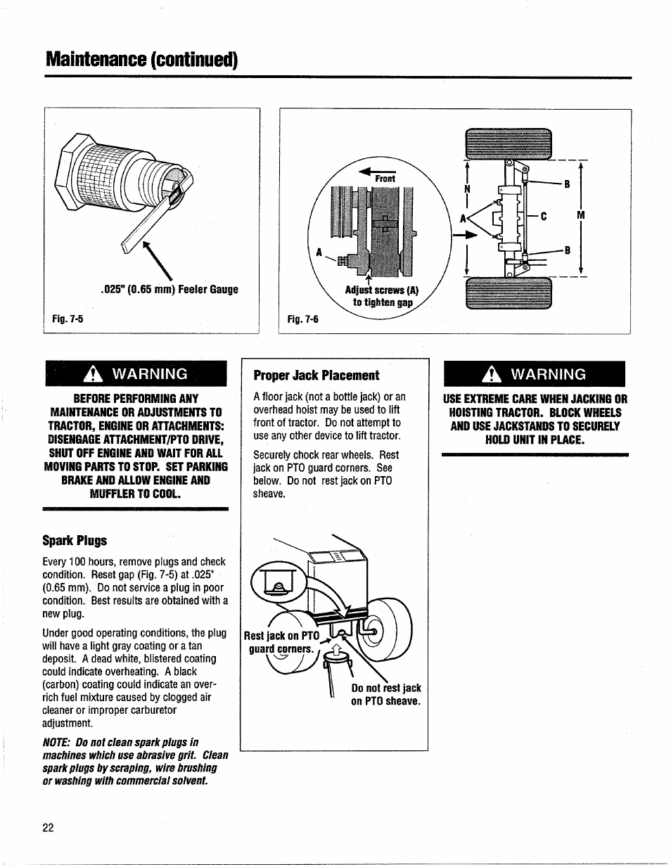 Warning, Spark plugs, A warning | Maintenance (continued) | Troy-Bilt GTX 20 User Manual | Page 22 / 28